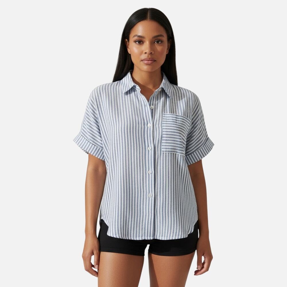 Stripe Short Sleeve Button Down Shirt
